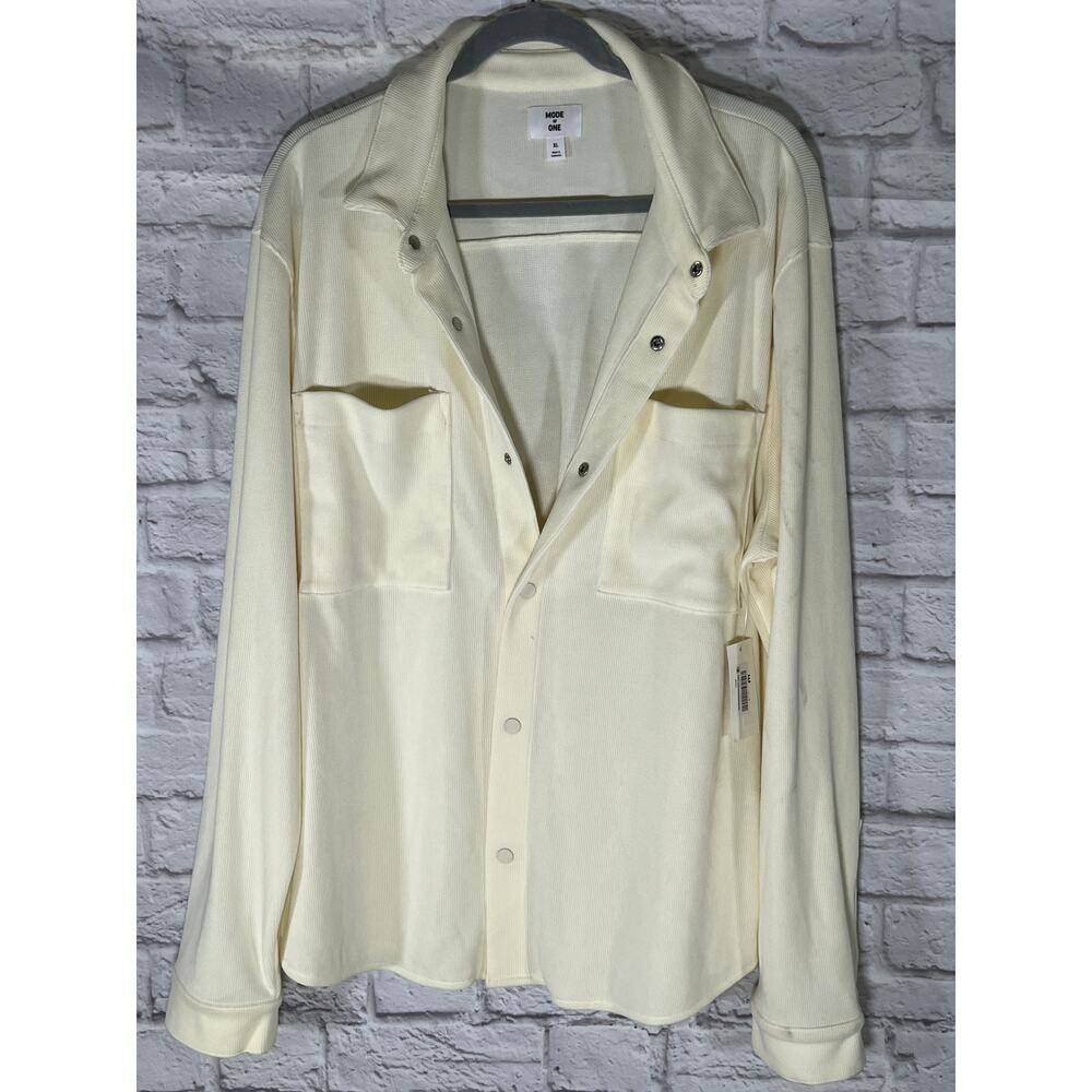 NEW Mode of One Men's Cream Long-Sleeve Knit Snap-Front Shirt - Size X-Large